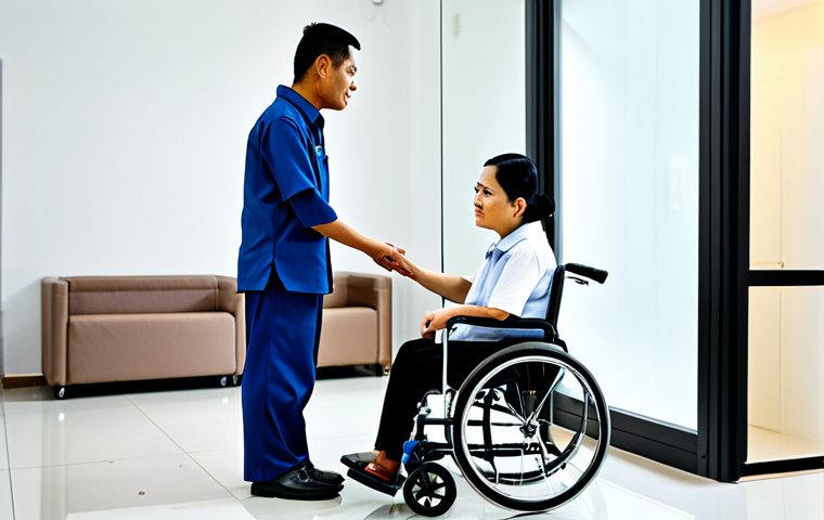 장애인재활상담사 전문 협회 - **Prompt:** A professional Thai social worker, fully clothed in modest office attire, is consulting ...