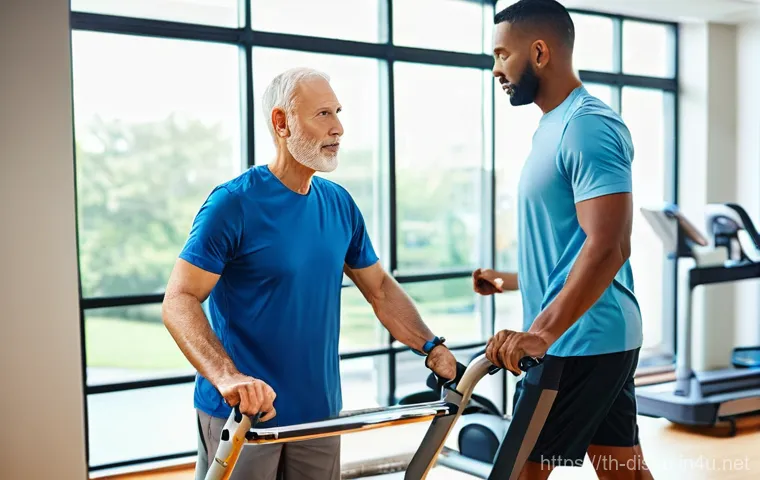 장애인재활상담사와 복지 서비스 - **Prompt:** A compassionate rehabilitation therapist, dressed in comfortable, professional attire, g...