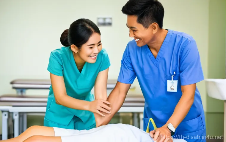 장애인재활상담사 연차별 연봉 - A bright, hopeful young Thai physical therapist, in her early twenties, is warmly smiling while gent...