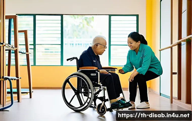 장애인재활상담사와 직무 교육 사례 - **Prompt:** A vibrant and modern rehabilitation center in Thailand, depicting a diverse group of ind...