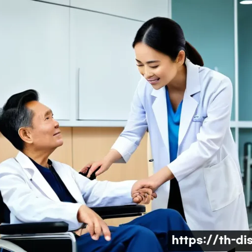 장애인재활상담사와 사회적 가치 - A compassionate rehabilitation counselor, an Asian woman in professional attire, attentively assessi...