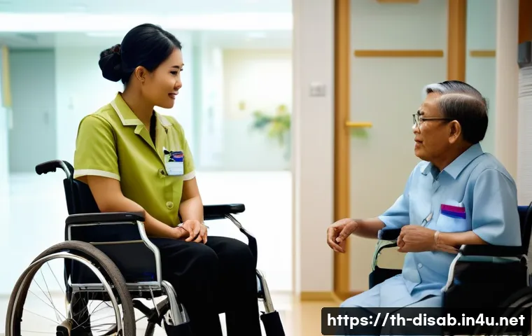 장애인재활상담사 자격증 실효성 - A professional rehabilitation counselor in a modern Thai hospital setting, wearing neat business cas...