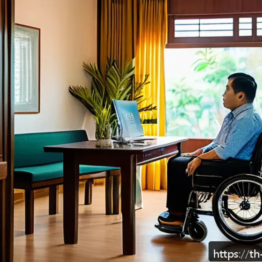 장애인재활상담사 전문성 향상 전략 - A professional disability counselor attentively listening to a Thai person with a physical disabilit...
