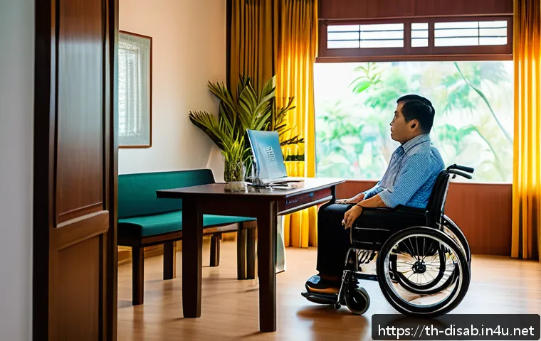 장애인재활상담사 전문성 향상 전략 - A professional disability counselor attentively listening to a Thai person with a physical disabilit...